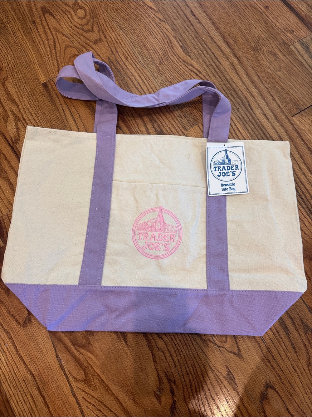 Trader Joe's Cream Canvas Tote with Lavender Trim